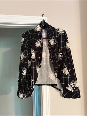 HEIMISH USA Black Grid Blazer with White Floral Print